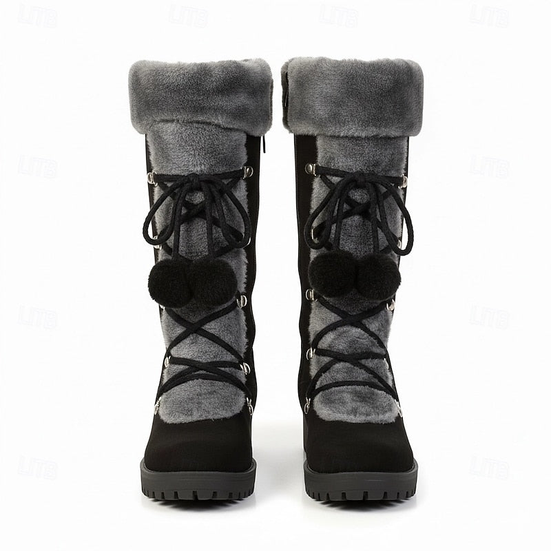 Women's Lace-Up Snow Boots with Fur Trimmed Cuff