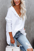 Women's Oversized Snap Placket Henley Hooded Sweatshirt