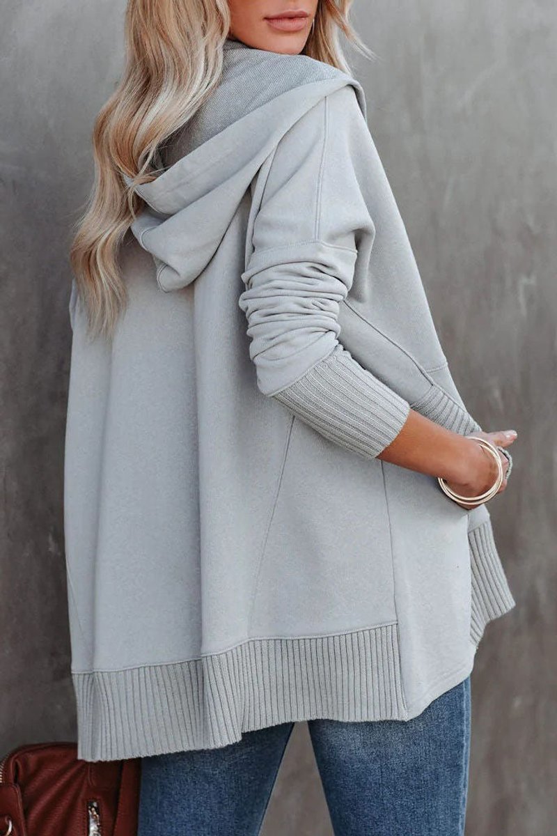 Women's Oversized Snap Placket Henley Hooded Sweatshirt