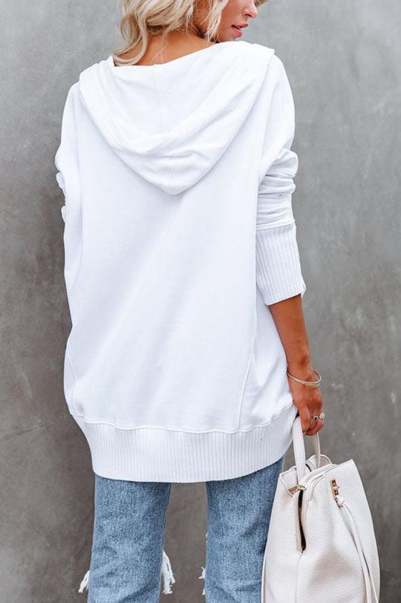 Women's Oversized Snap Placket Henley Hooded Sweatshirt