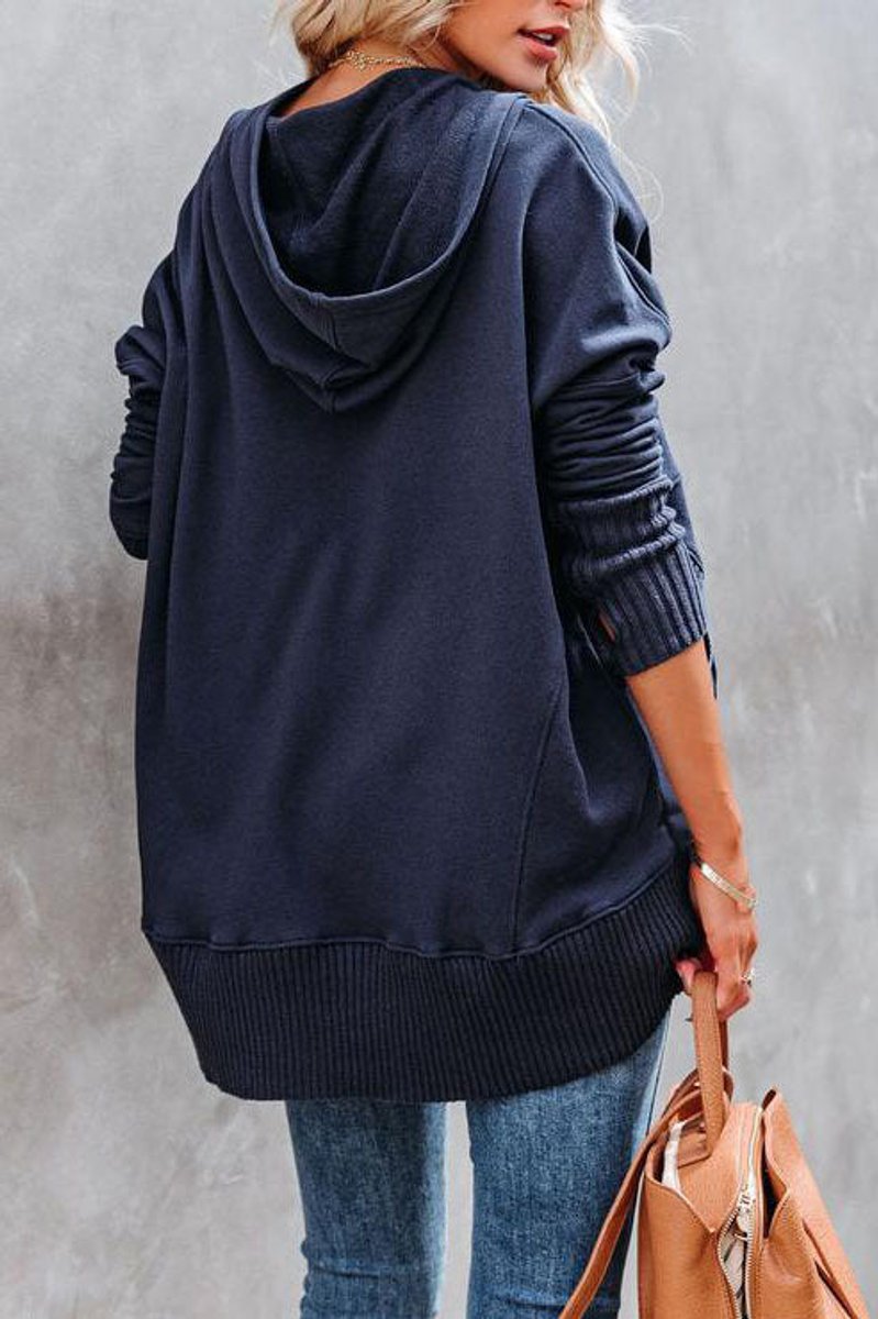 Women's Oversized Snap Placket Henley Hooded Sweatshirt