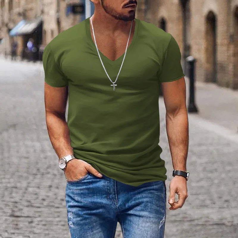 Men's Deep V-Neck Fitted Summer Tee