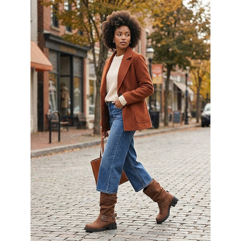 Women's Lug Sole Moto Boots with Chunky Block Heel