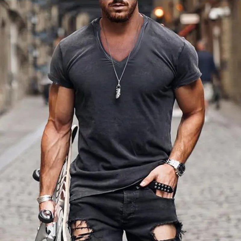 Men's Deep V-Neck Fitted Summer Tee