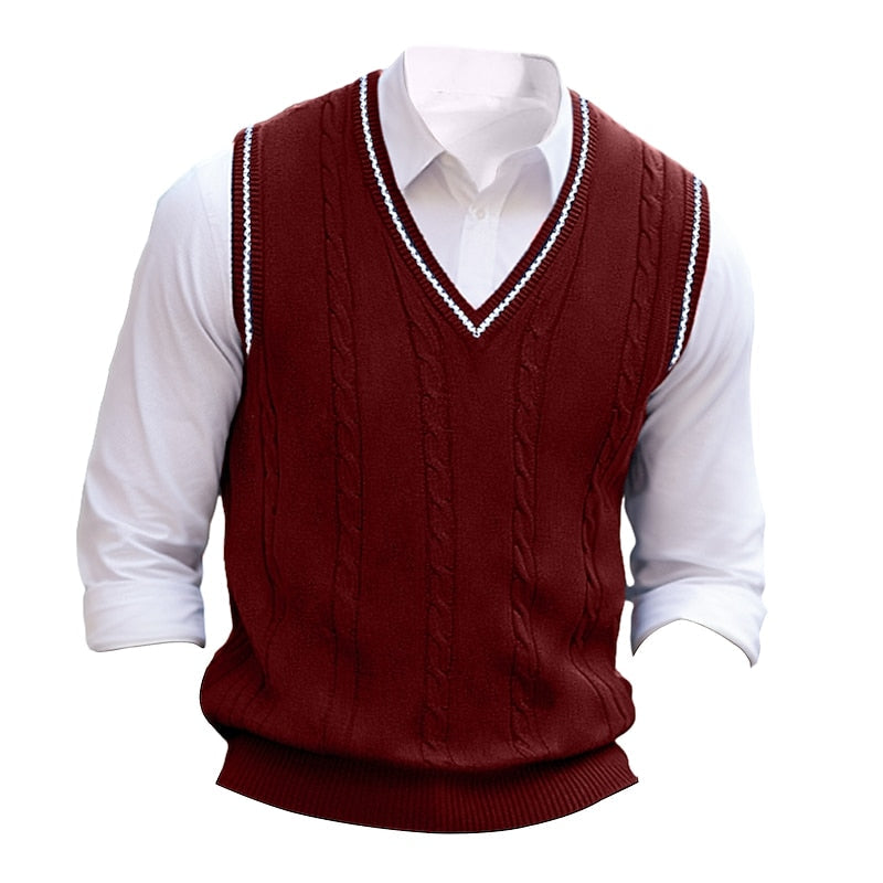 Men's V-Neck Cable Knit Sleeveless Layering Vest