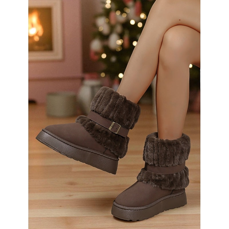 Women's Plush Lined Fur Trim Ankle Booties