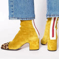 Women's Suede Ankle Booties with Leopard Toe and Block Heel