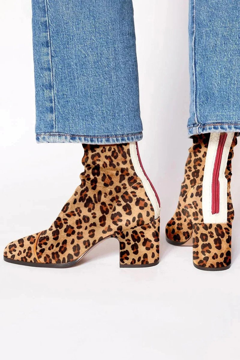 Women's Suede Ankle Booties with Leopard Toe and Block Heel