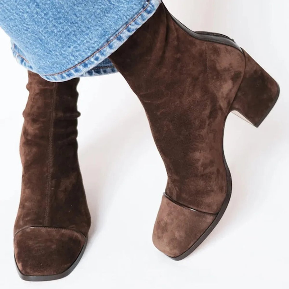 Women's Suede Ankle Booties with Leopard Toe and Block Heel