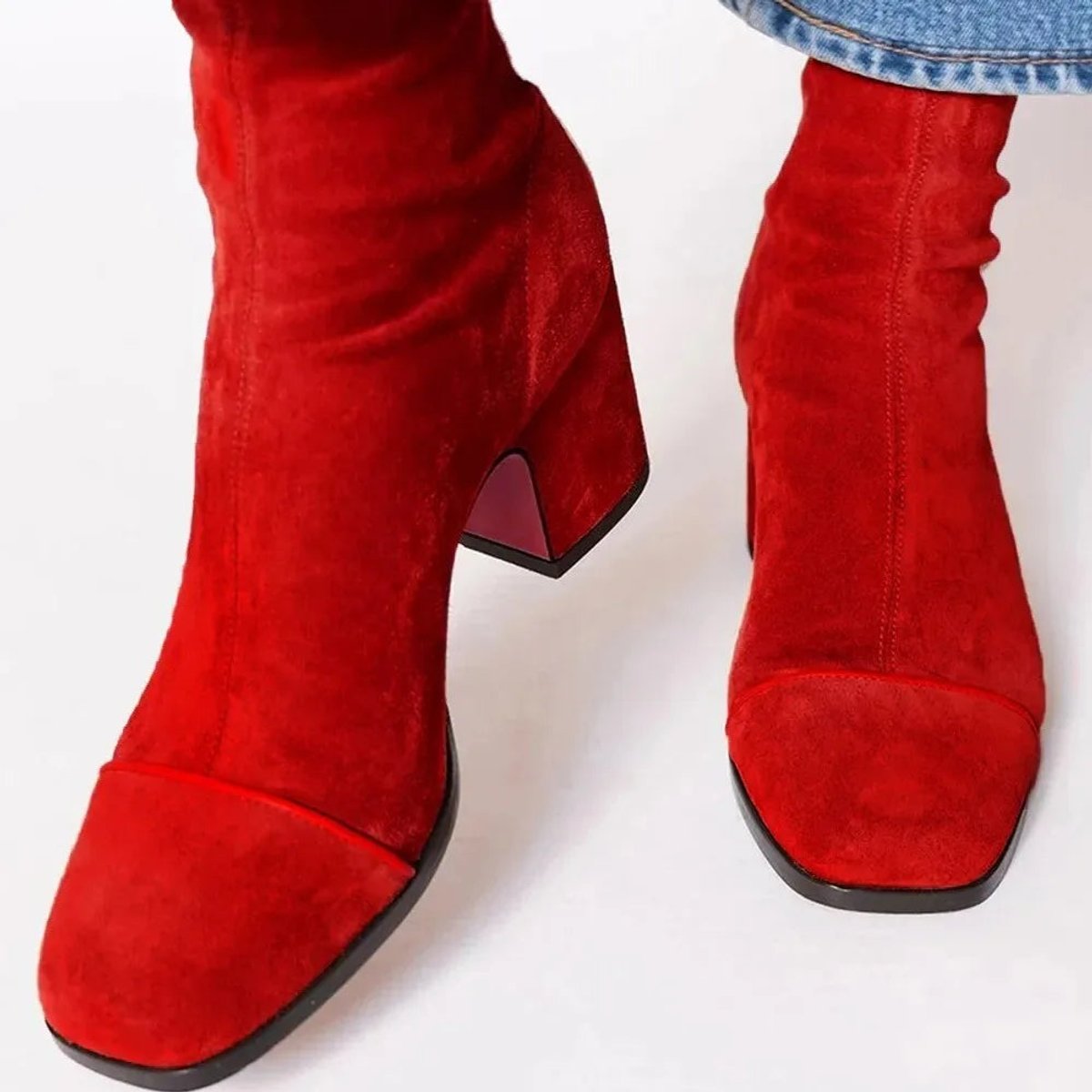 Women's Suede Ankle Booties with Leopard Toe and Block Heel