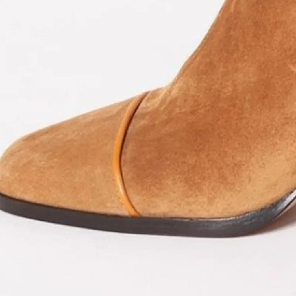 Women's Suede Ankle Booties with Leopard Toe and Block Heel