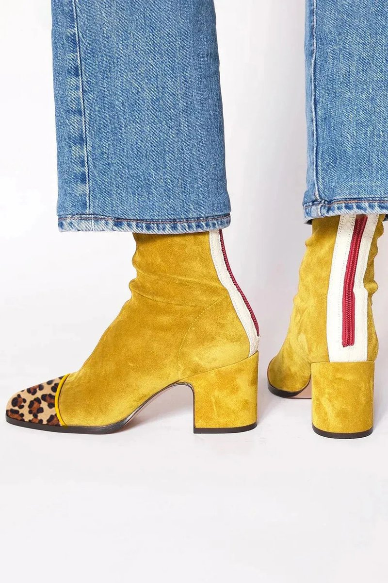 Women's Suede Ankle Booties with Leopard Toe and Block Heel