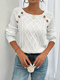 Women's Raglan Sleeve Cable Knit Pullover with Buttons