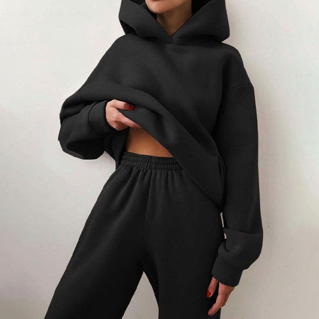 Women's Cropped Oversized Hoodie Loose Jogger Set