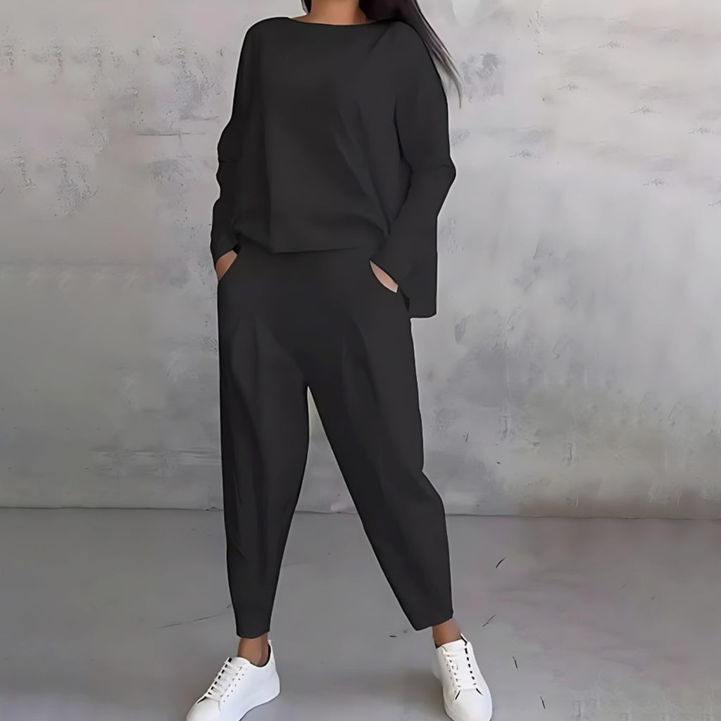 Women's Relaxed Bateau Neck Top Tapered Pants Set