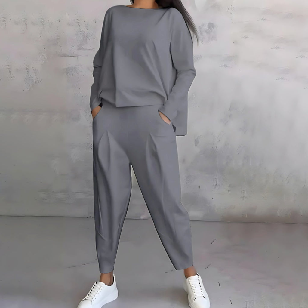 Women's Relaxed Bateau Neck Top Tapered Pants Set