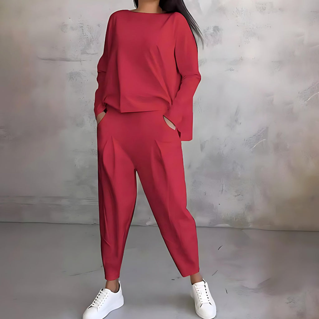 Women's Relaxed Bateau Neck Top Tapered Pants Set