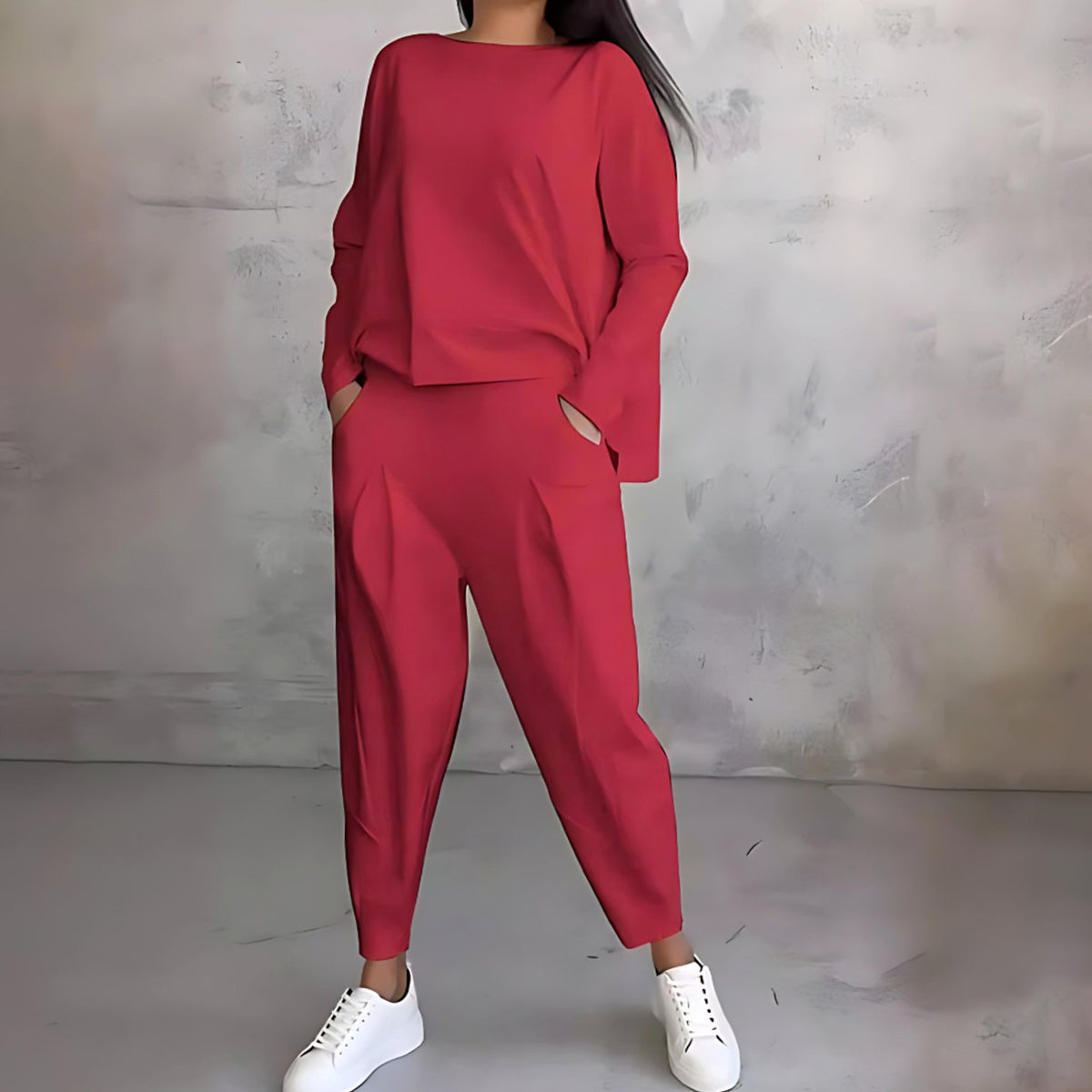 Women's Relaxed Bateau Neck Top Tapered Pants Set
