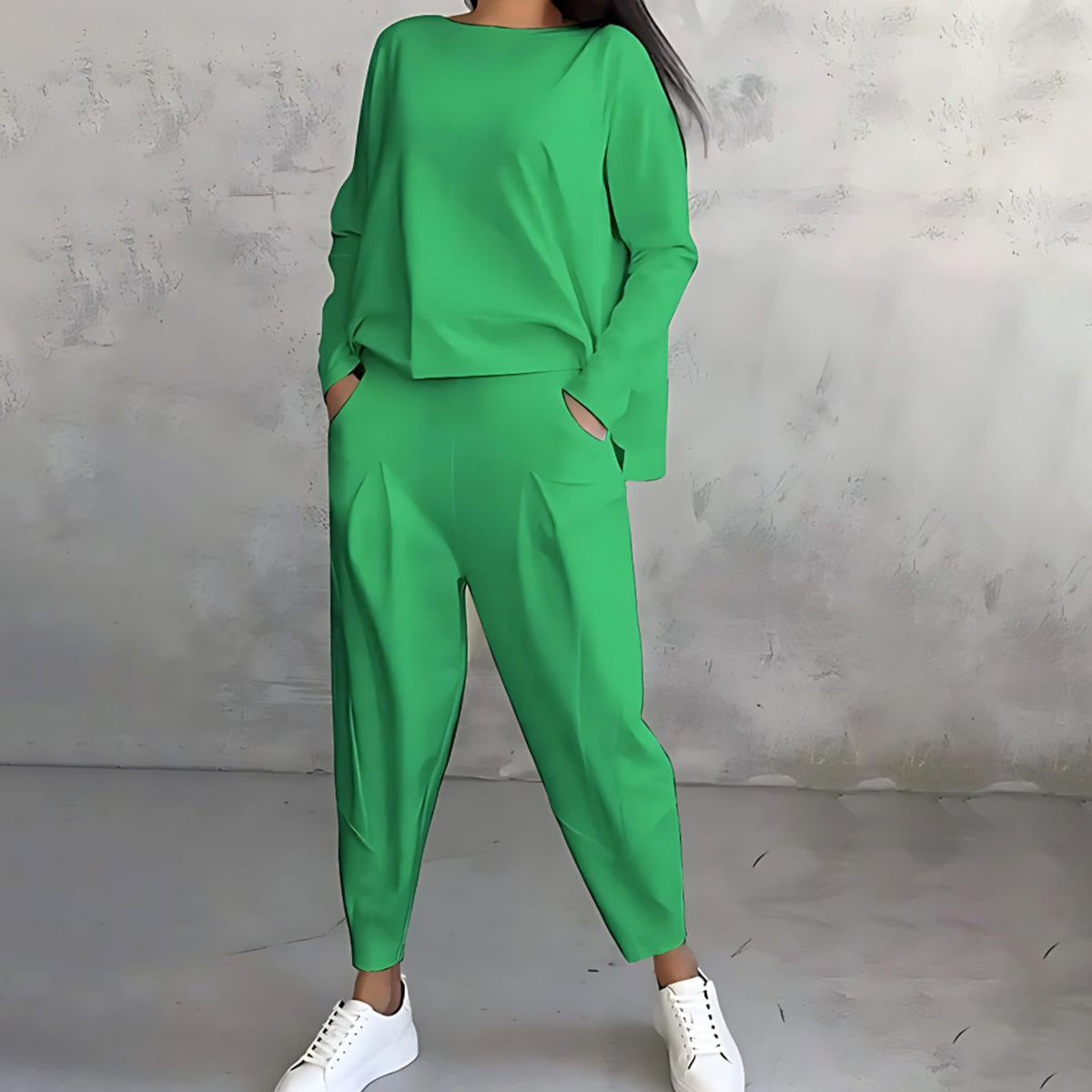 Women's Relaxed Bateau Neck Top Tapered Pants Set