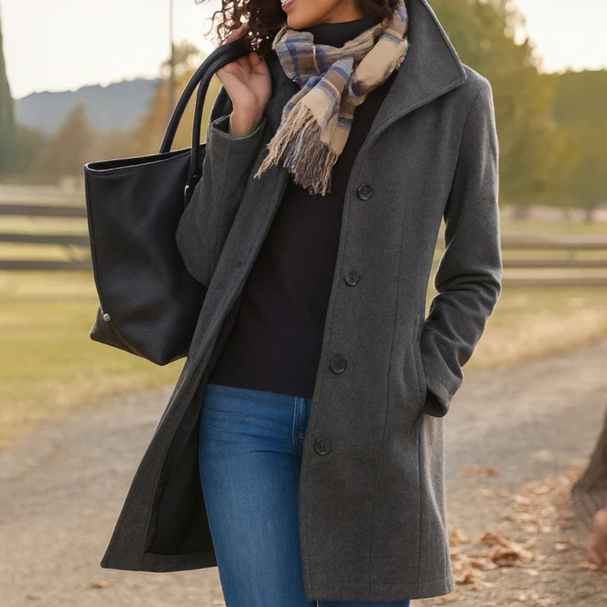 Women's Wool-Blend Mid-Length Single-Breasted Overcoat