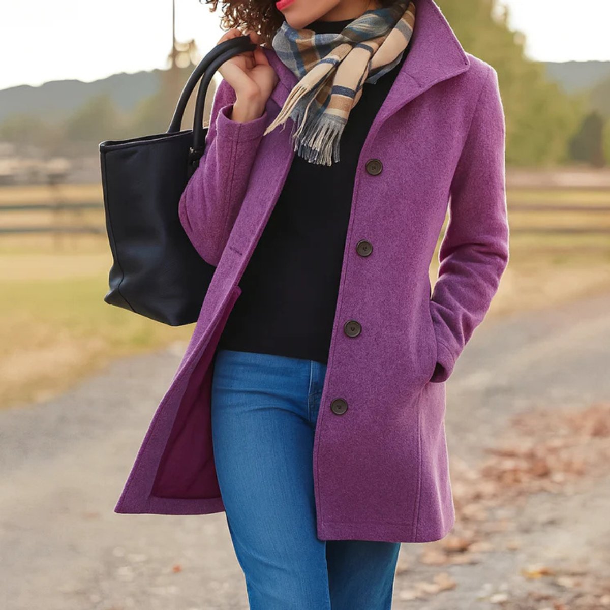 Women's Wool-Blend Mid-Length Single-Breasted Overcoat