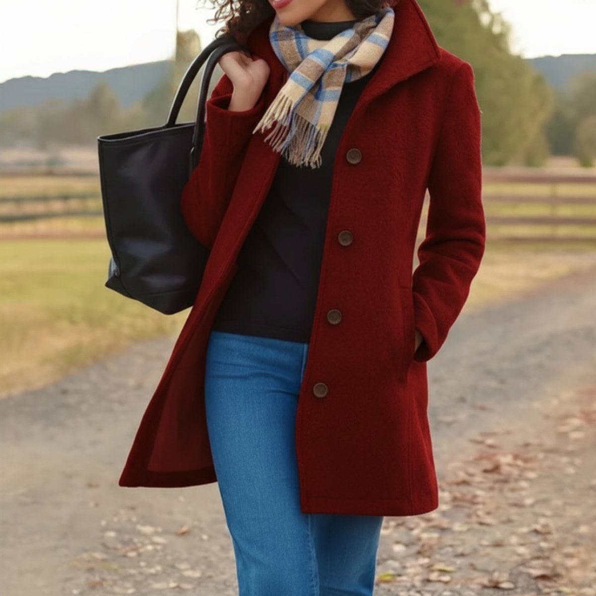 Women's Wool-Blend Mid-Length Single-Breasted Overcoat