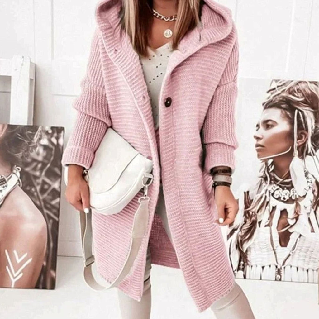 Women's Chunky Knit Toggle Button Hooded Coat Cardigan