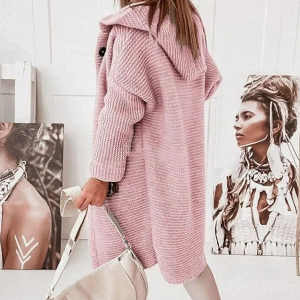 Women's Chunky Knit Toggle Button Hooded Coat Cardigan