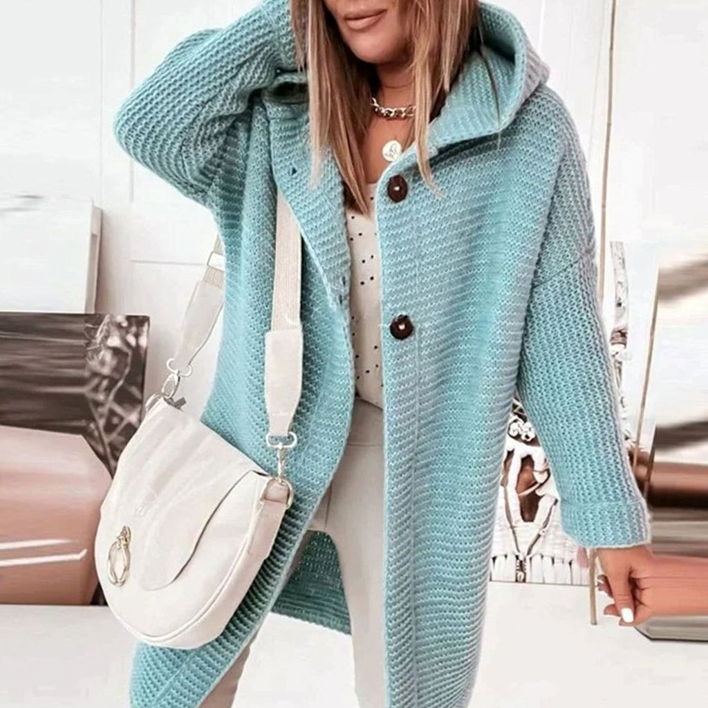 Women's Chunky Knit Toggle Button Hooded Coat Cardigan
