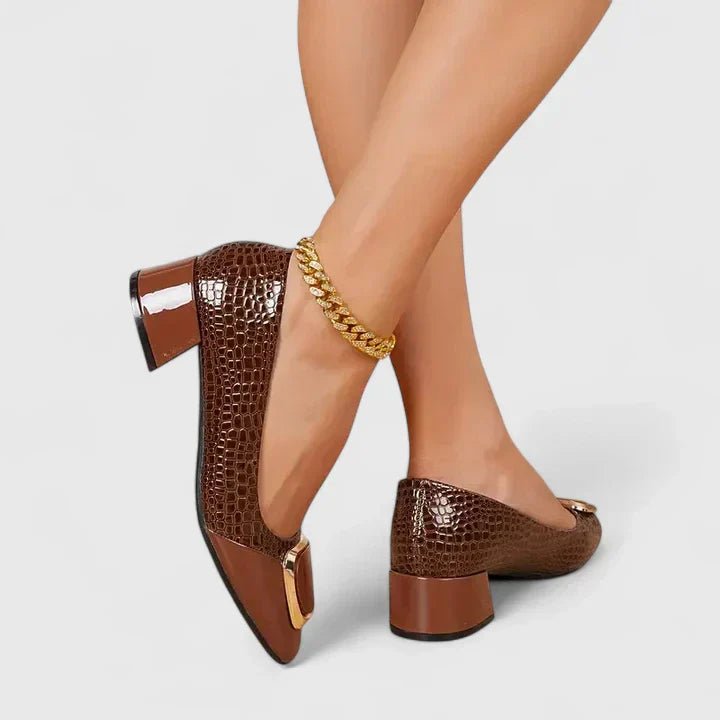 Women's Glossy Croc-Embossed Patent Block Heel Loafers