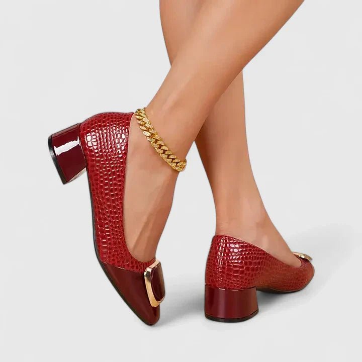 Women's Glossy Croc-Embossed Patent Block Heel Loafers