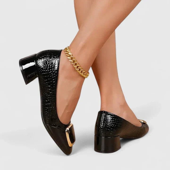 Women's Glossy Croc-Embossed Patent Block Heel Loafers