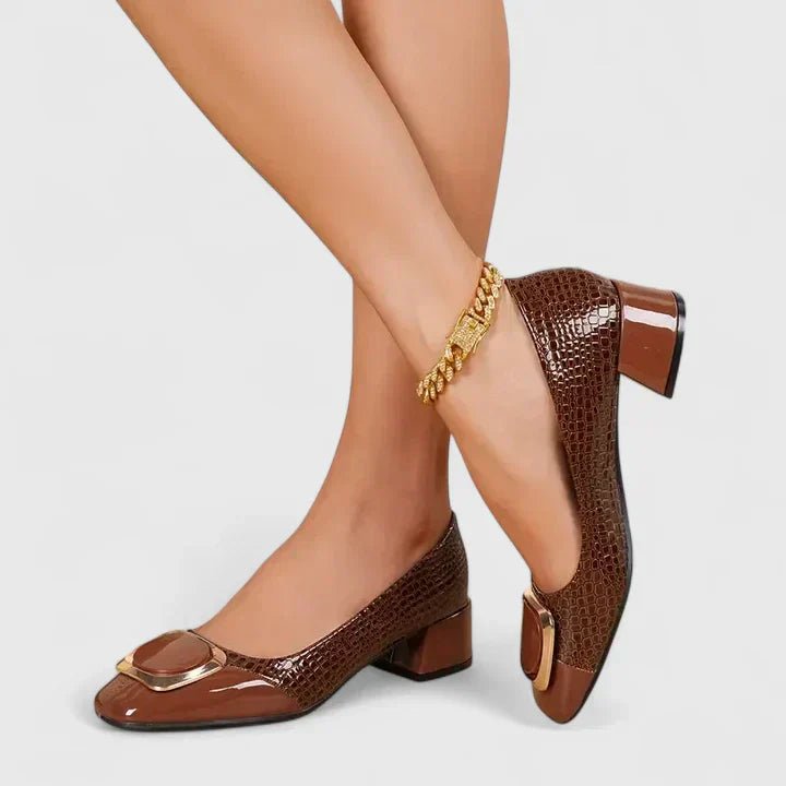 Women's Glossy Croc-Embossed Patent Block Heel Loafers