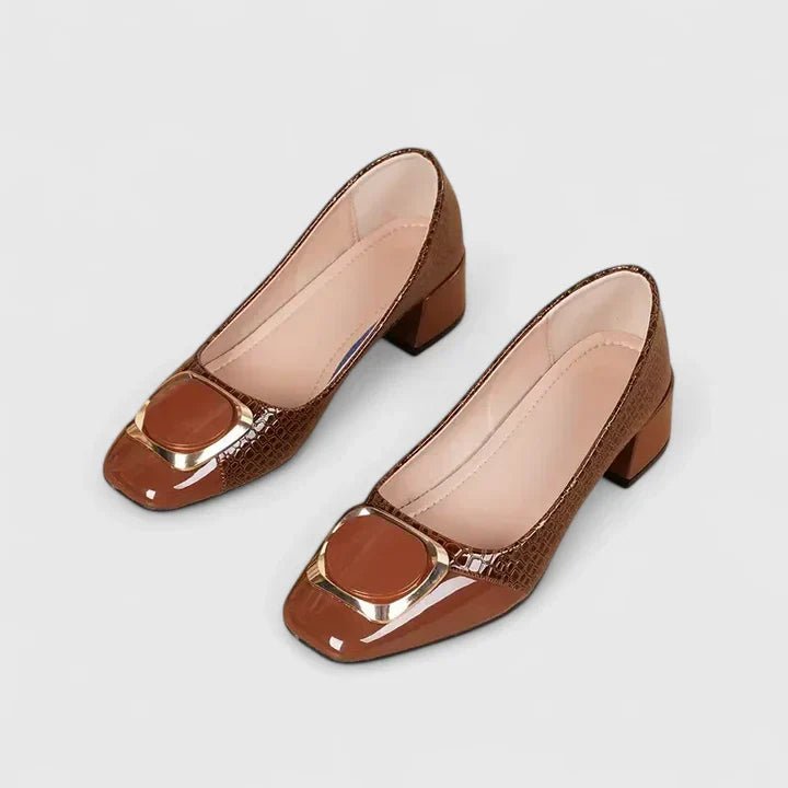 Women's Glossy Croc-Embossed Patent Block Heel Loafers