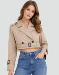Women's Short Belted Double-Breasted Trench Overcoat