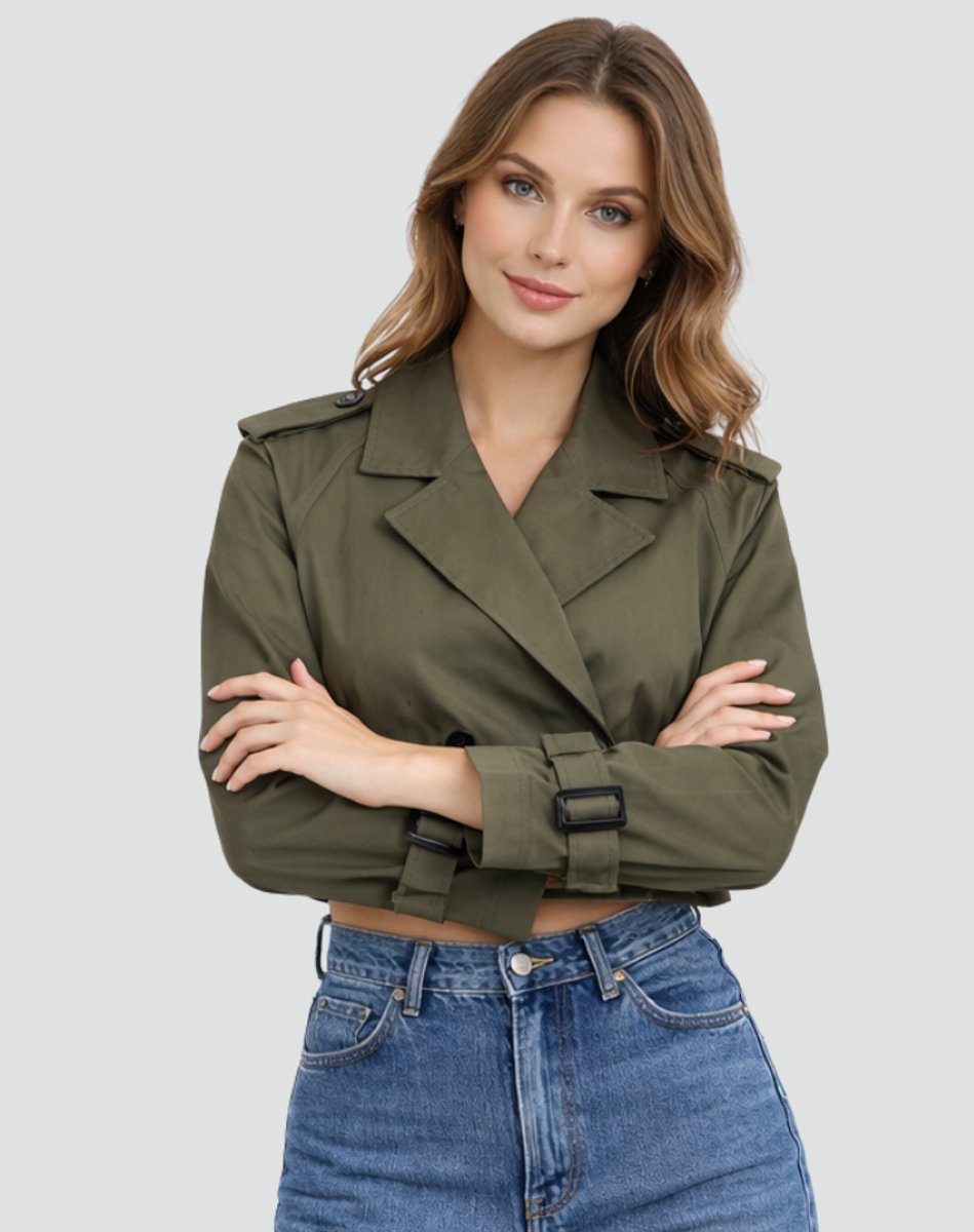 Women's Short Belted Double-Breasted Trench Overcoat