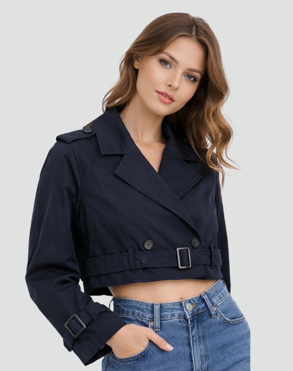 Women's Short Belted Double-Breasted Trench Overcoat
