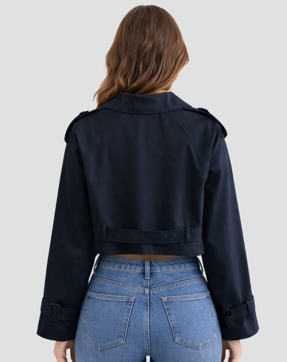 Women's Short Belted Double-Breasted Trench Overcoat