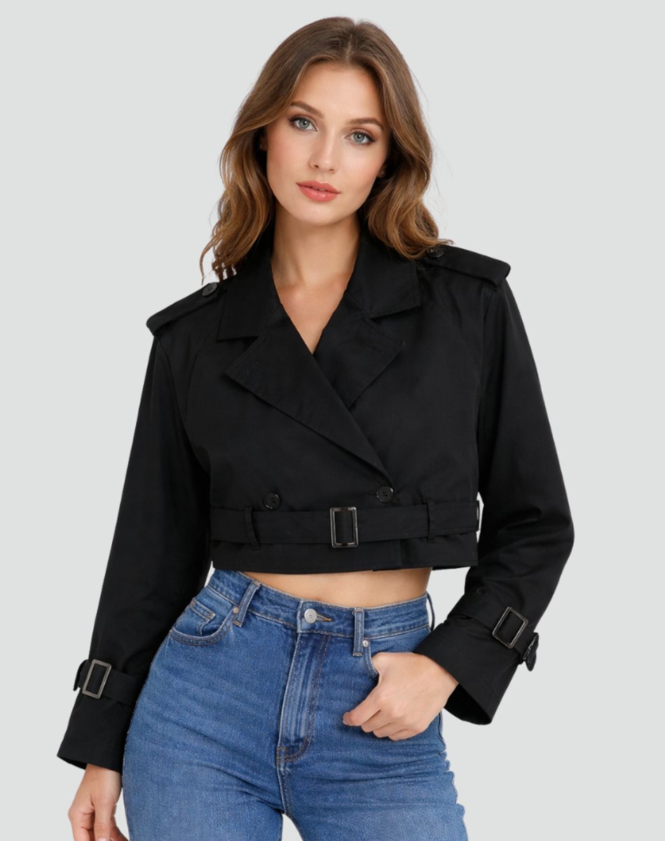 Women's Short Belted Double-Breasted Trench Overcoat