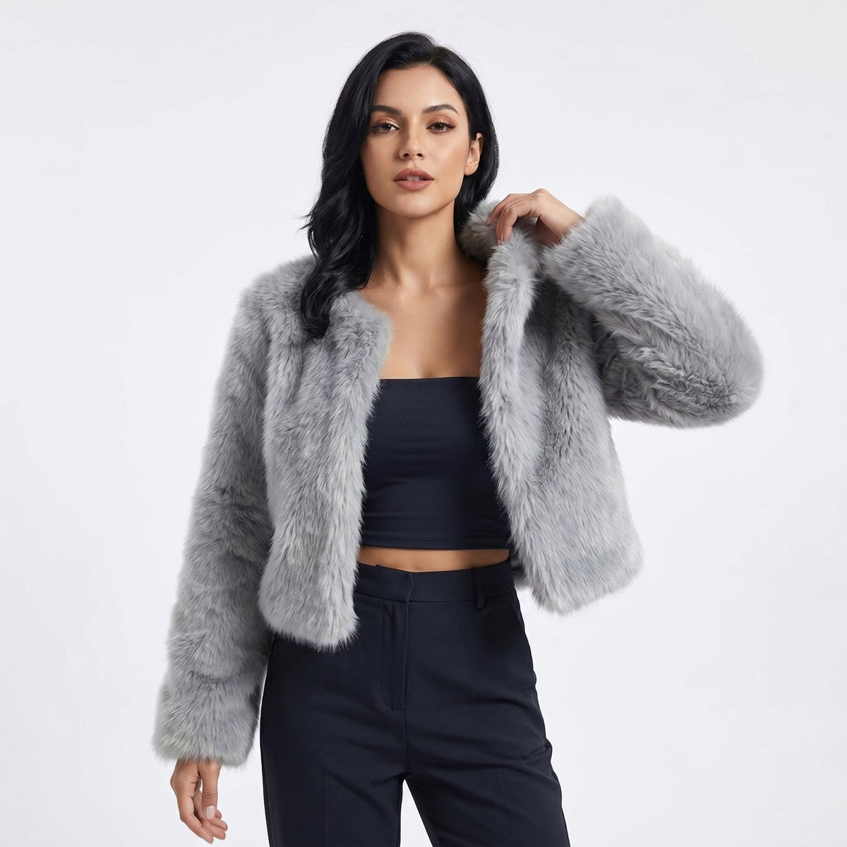 Women's Short Faux Fur Open Cardigan Coat
