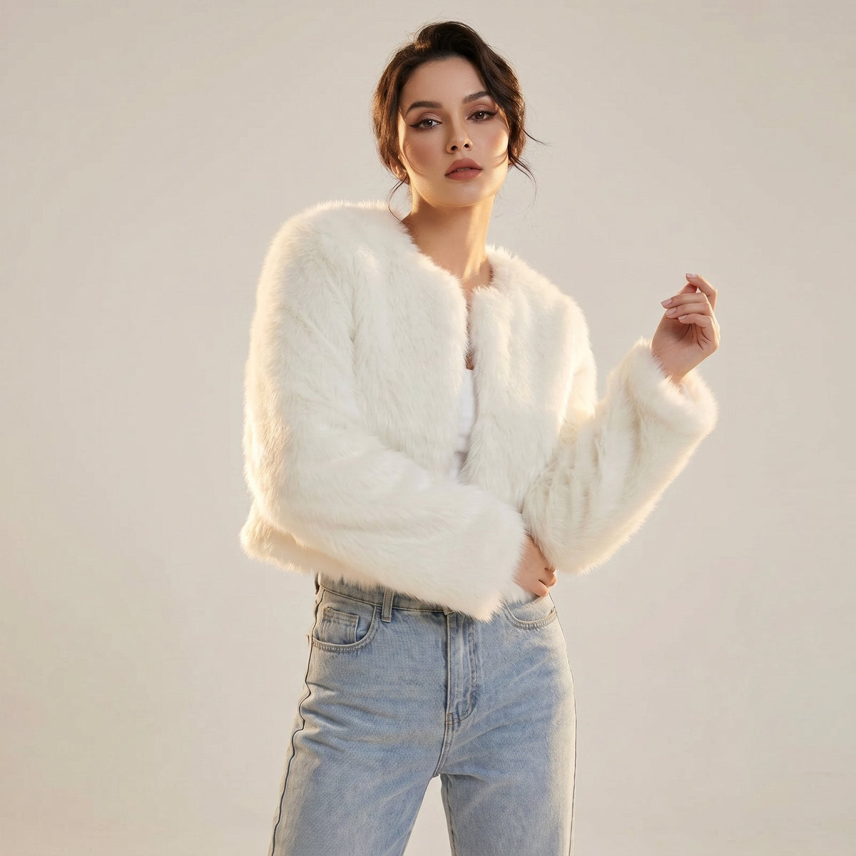Women's Short Faux Fur Open Cardigan Coat