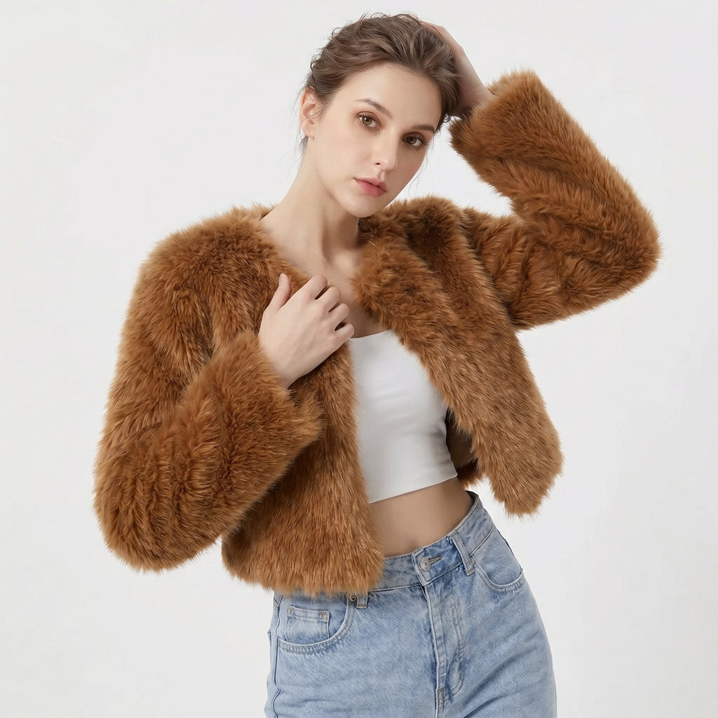 Women's Short Faux Fur Open Cardigan Coat