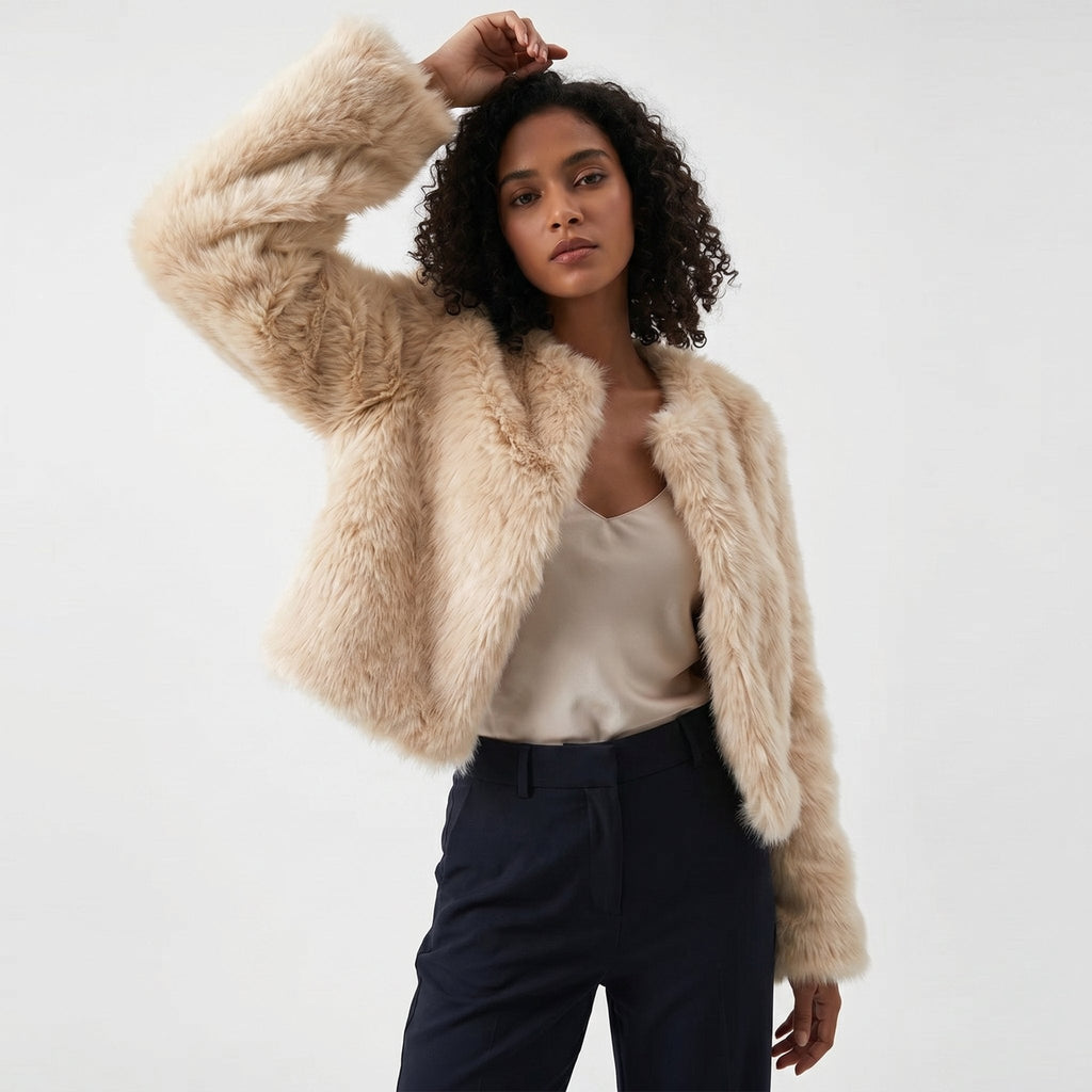 Women's Short Faux Fur Open Cardigan Coat
