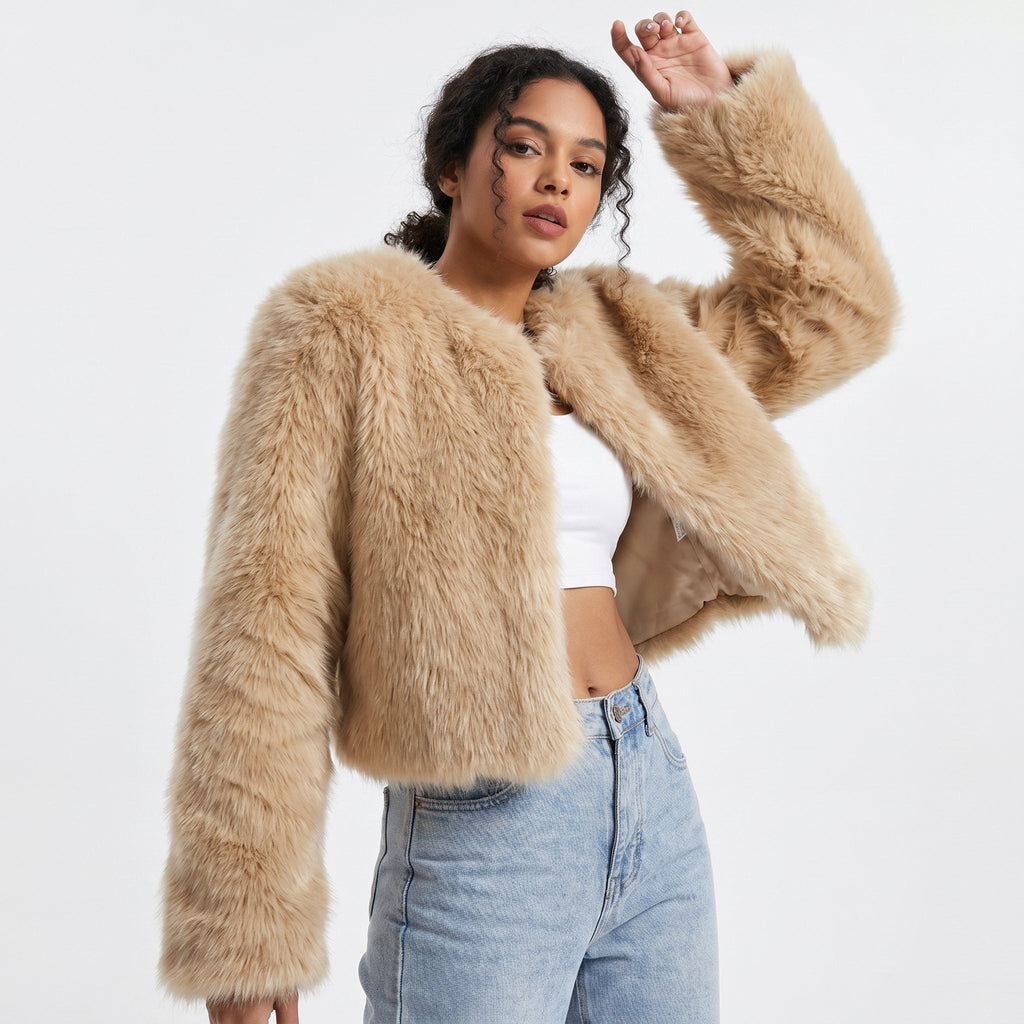 Women's Short Faux Fur Open Cardigan Coat