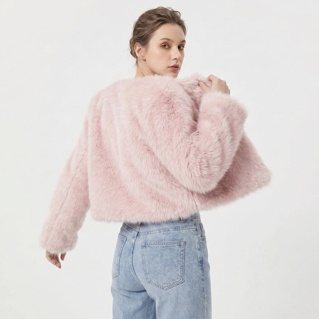Women's Short Faux Fur Open Cardigan Coat