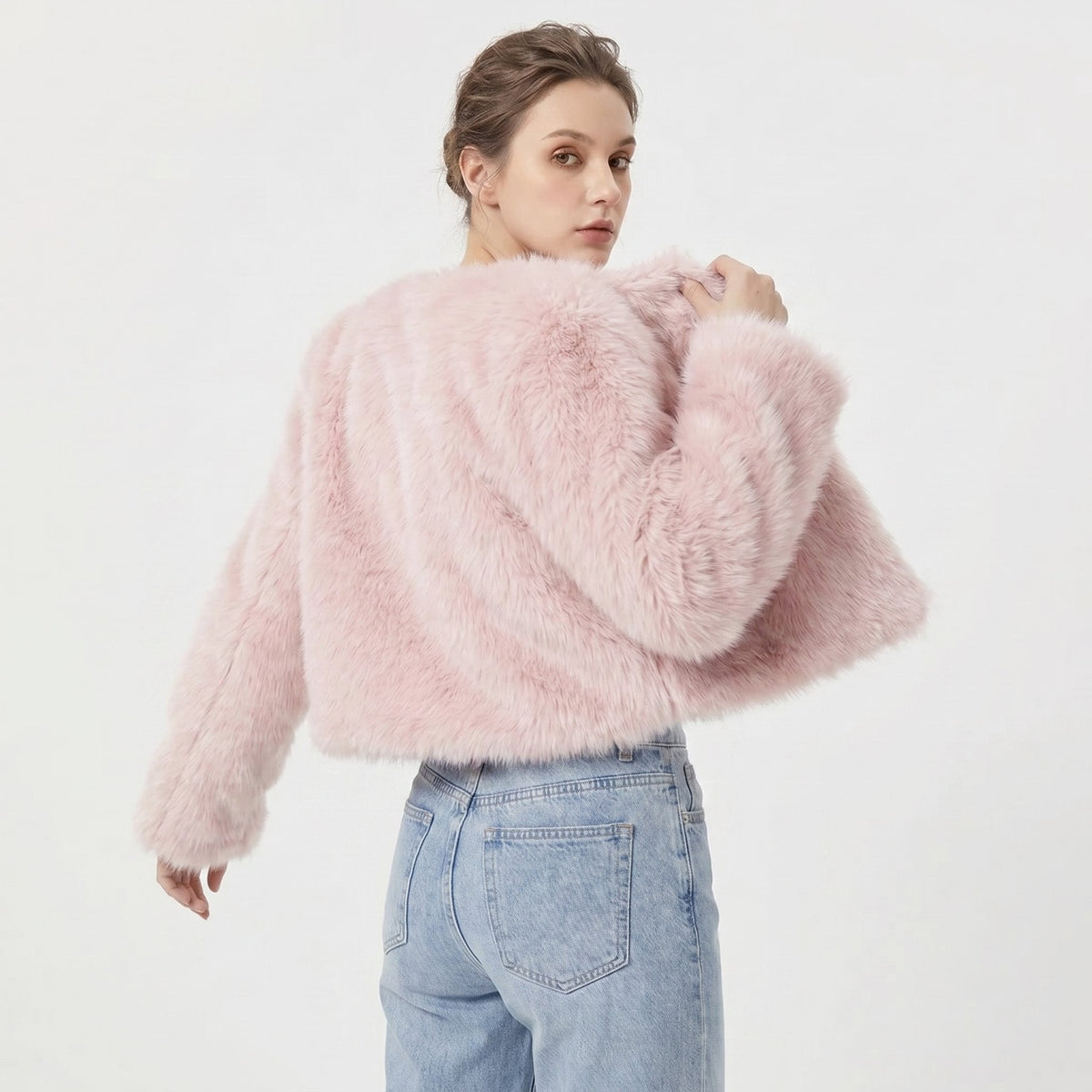 Women's Short Faux Fur Open Cardigan Coat