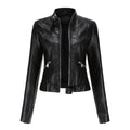 Women's Vegan Leather Stand-Collar Short Moto Jacket