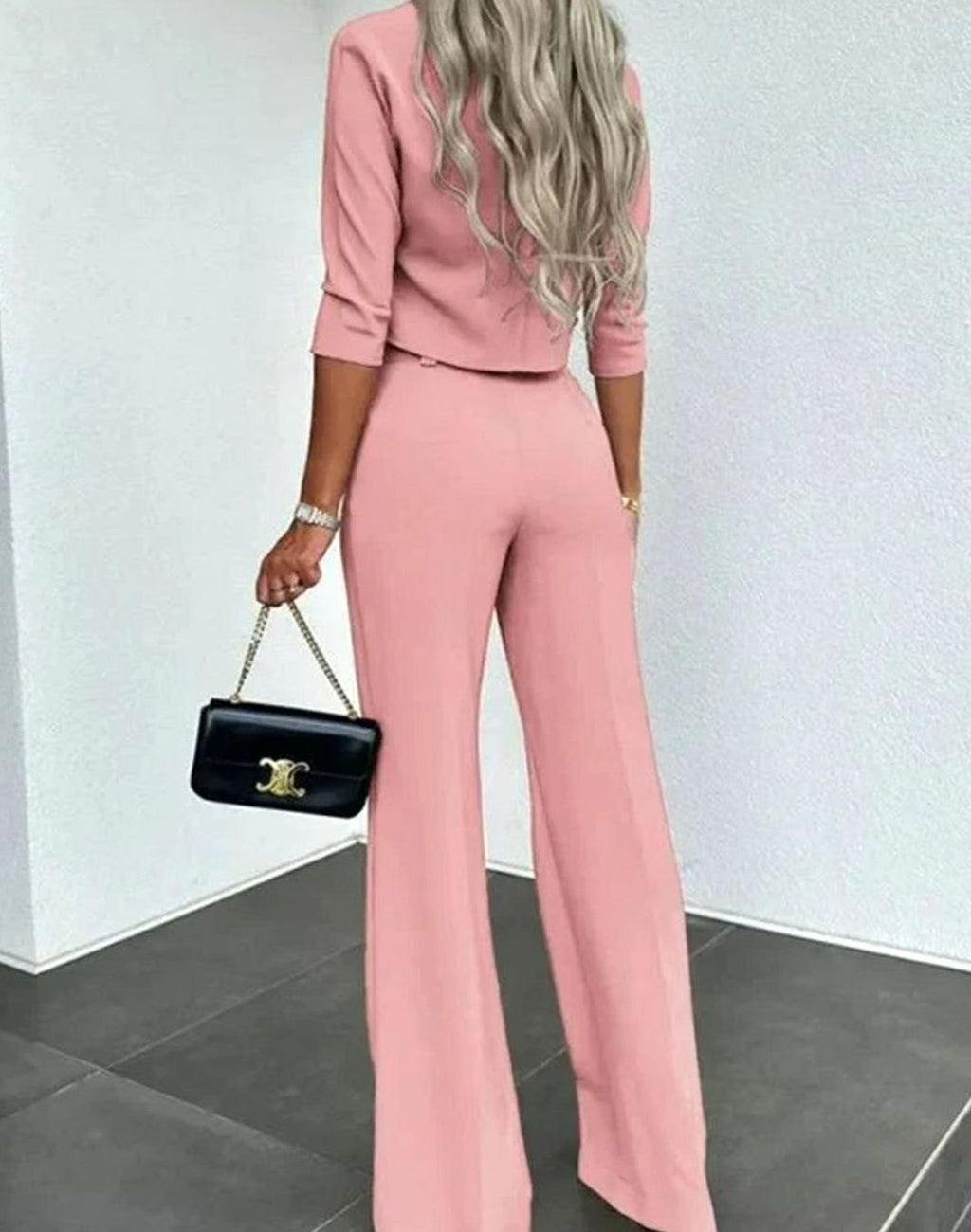 Women's High-Waisted Wide Leg Pants Mock Neck Set