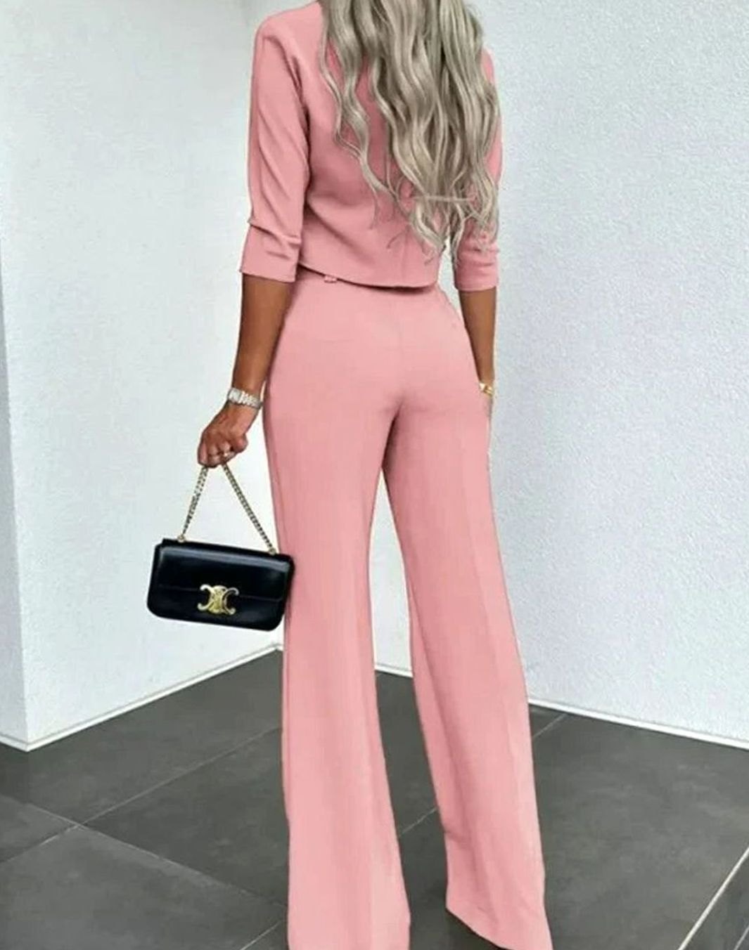 Women's High-Waisted Wide Leg Pants Mock Neck Set
