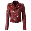 Women's Belted Moto-Style Short Vegan Leather Jacket